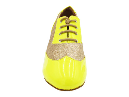 CM100101 226 Yellow Patent_F_B_8 Gold Stardust_Mt with Men 1.5&quot; Latin Heel in the photo