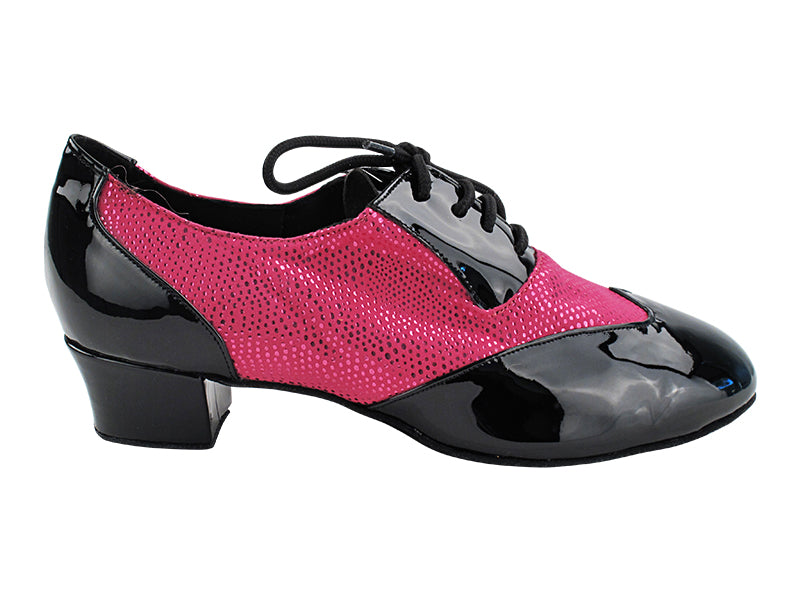 M100101 Black Patent_F_B_154 Illusion Peach Velvet_M with Men 1.5&quot; Latin Heel in the photo