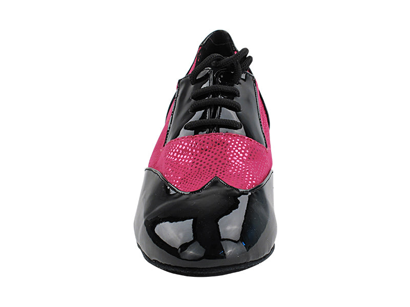 M100101 Black Patent_F_B_154 Illusion Peach Velvet_M with Men 1.5&quot; Latin Heel in the photo