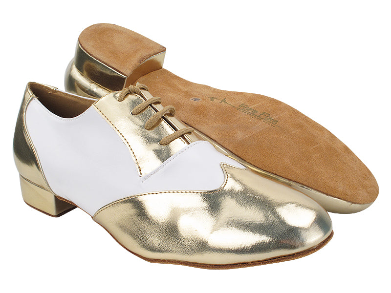M100101 119 Gold Leather_F_B_White Leather_M with Men 1" Standard Heel (2002) in the photo