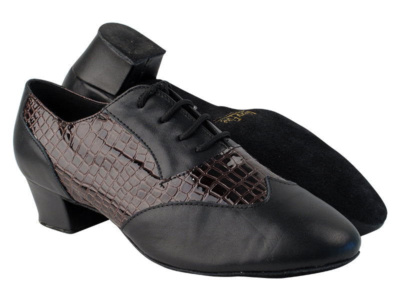 M100101 14 Black Leather_F_B_262 Copper Crocodile Patent PU_M with 1.5" Latin Heel in the photo