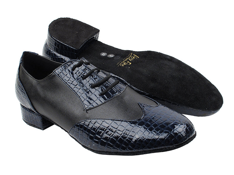 M100101 243 Puple Blue Crocodile PU_F_B_Black Leather_M with 1&quot; standard heel in the photo