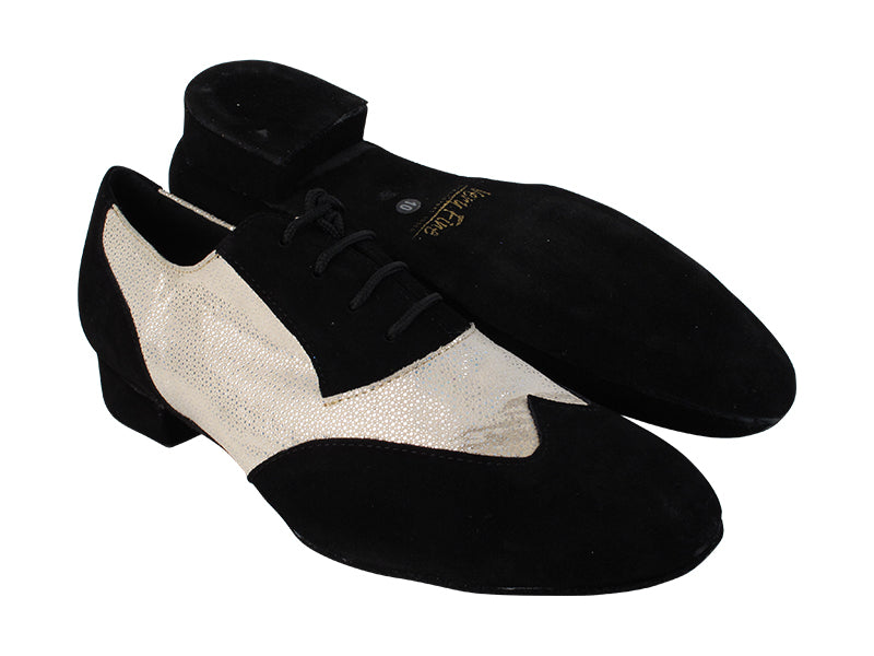 M100101 244 Black Suede_F_B_323 White Diamond Velvet_M with 1" heel in the photo