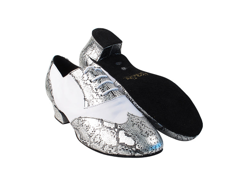 M100101 250 Silver Snake_B_F_18 White Leather_M with 1.5&quot; Latin Heel in the photo