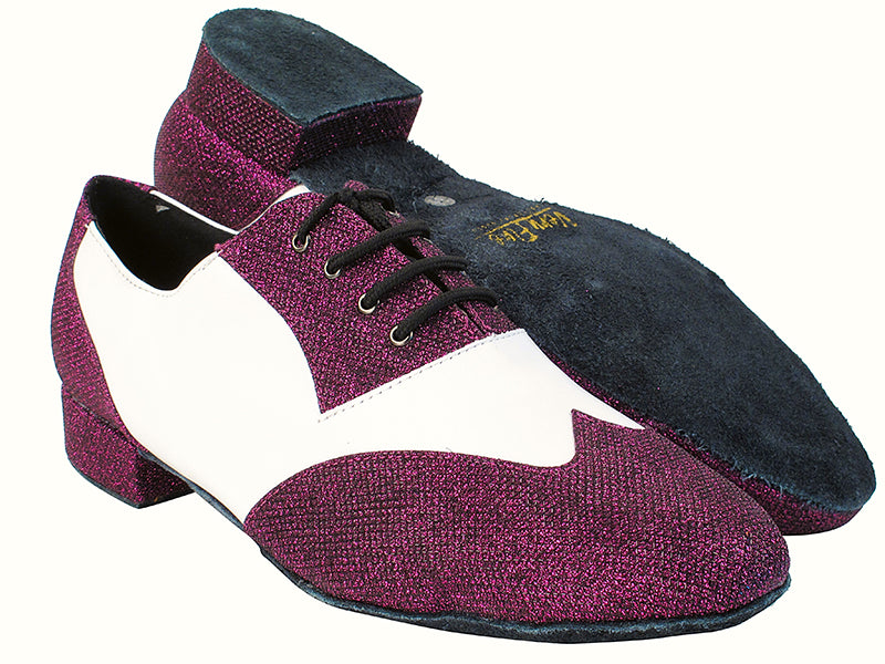 M100101 274 Purple Glitter_F_B_White Leather_M with 1&quot; Standard Heel in the photo