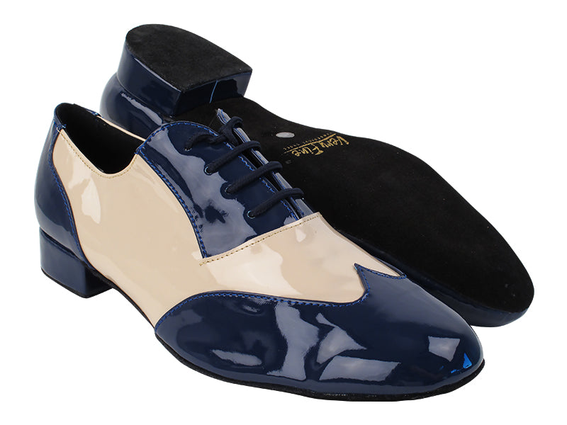 M100101 297 Dark Blue Patent_F_B_298 Tan Patent_M with 1&quot; Standard Heel in the photo