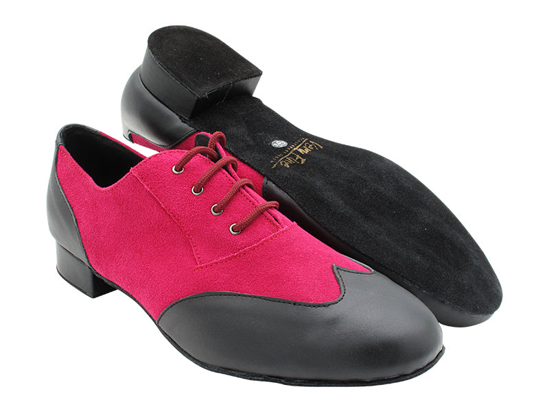 M100101 Black Leather_F_B_283 Pink Suede_M_L with Men 1&quot; Standard Heel in the photo