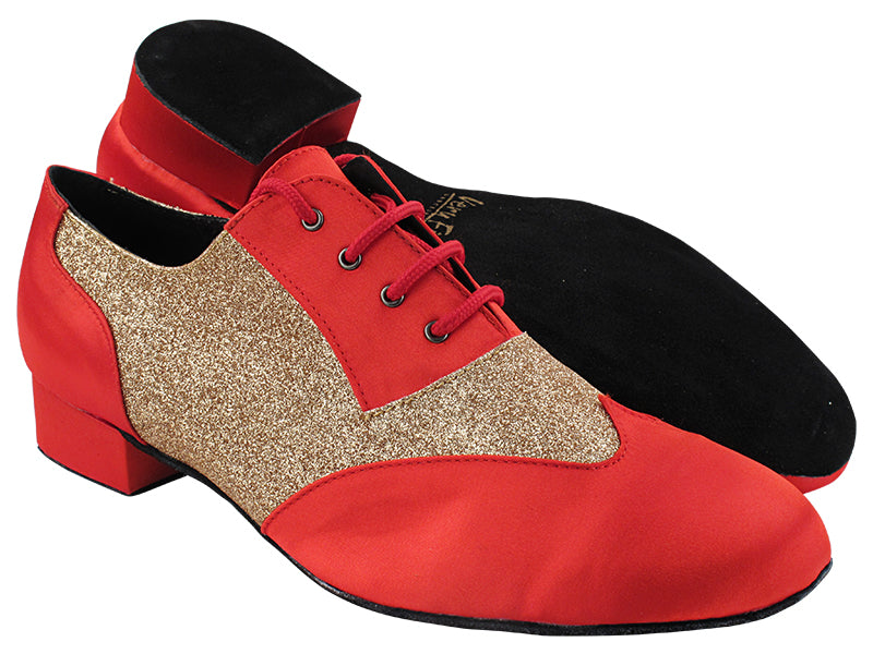 M100101 Red Satin _F_B_Gold Stardust_M with Men 1&quot; Standard Heel (2002) in the photo