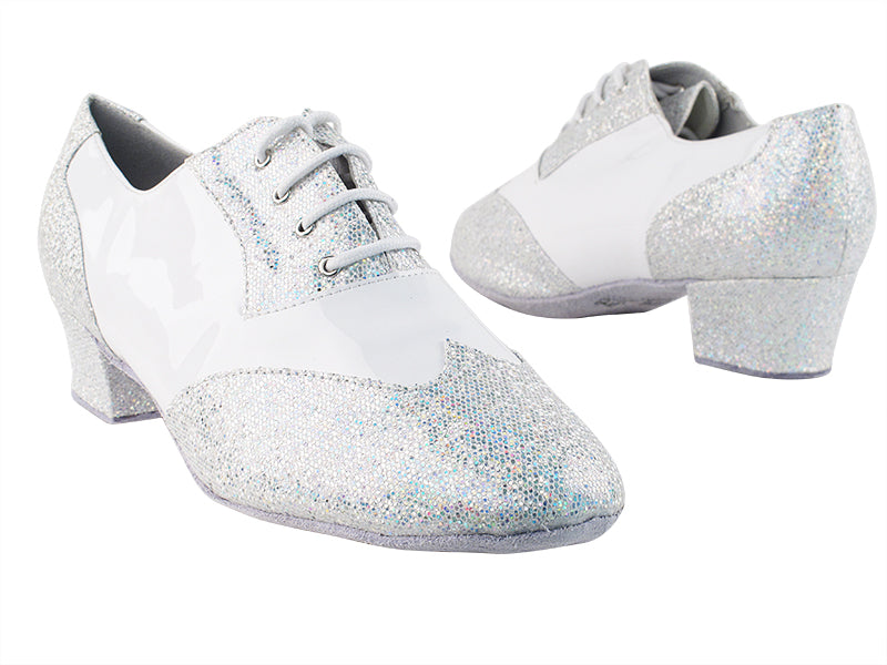 M100101 107 Silver Scale_F_B_210 White Patent_M with 1.5&quot; Latin Heel in the photo