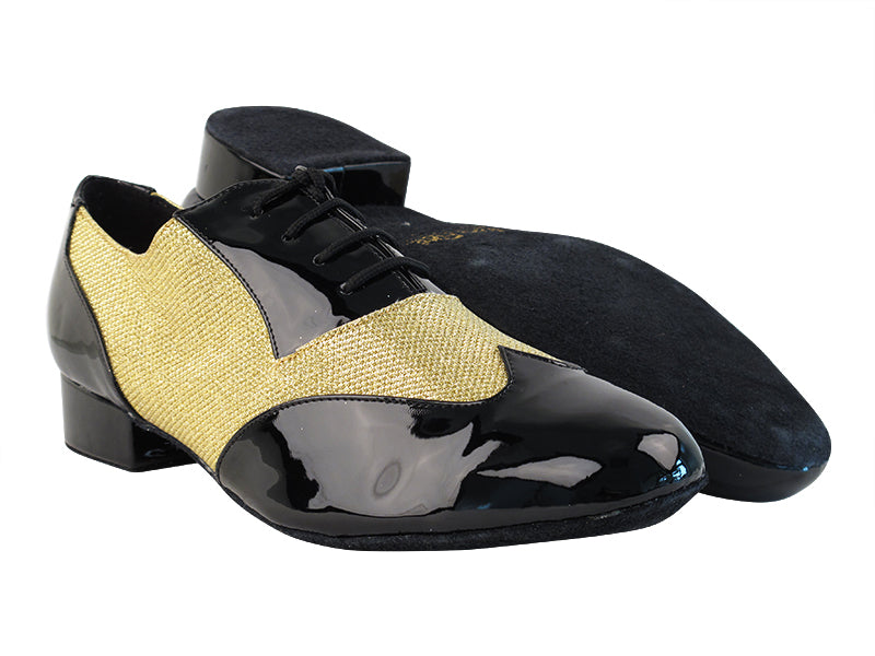 M100101 118 Black Patent_F_B_275 Gold Glitter_M with 1&quot; Standard Heel in the photo