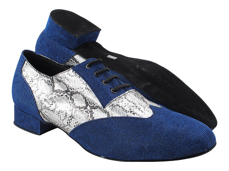 M100101 67 Glitter Dark Blue Illusion Satin_F_B_ 181 Silver Snake PU_Mwith Men 1&quot; Standard Heel (2002) in the photo