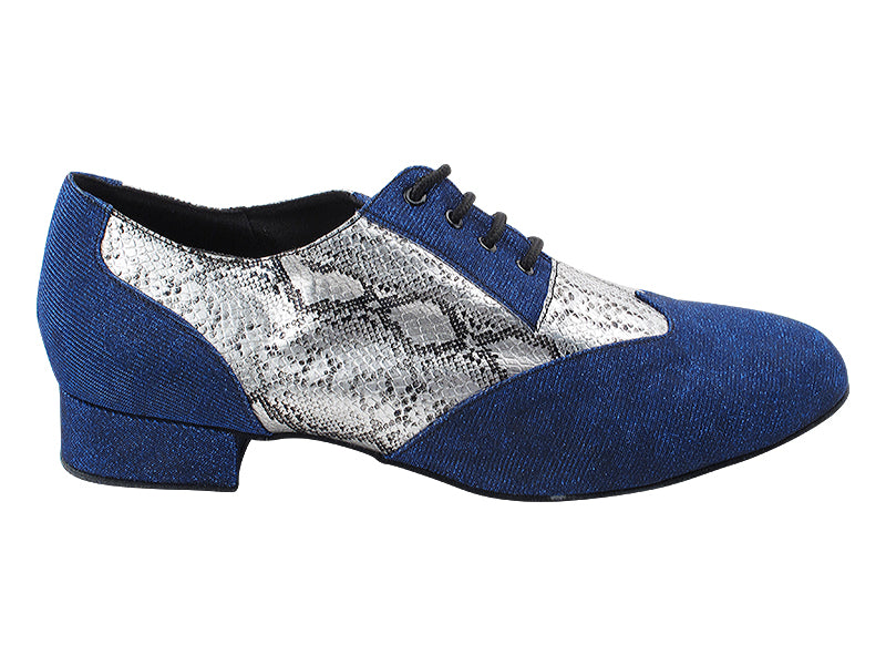 M100101 67 Glitter Dark Blue Illusion Satin_F_B_ 181 Silver Snake PU_Mwith Men 1&quot; Standard Heel (2002) in the photo
