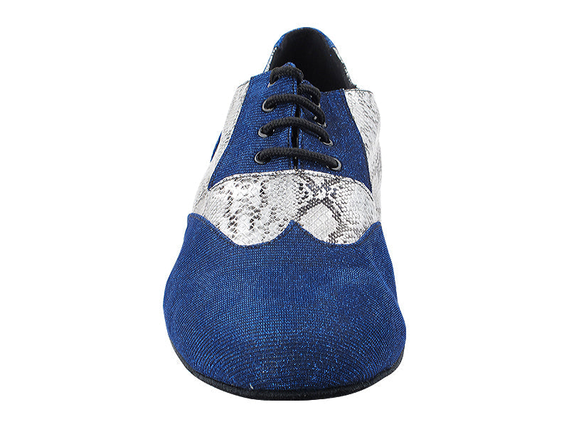 M100101 67 Glitter Dark Blue Illusion Satin_F_B_ 181 Silver Snake PU_Mwith Men 1&quot; Standard Heel (2002) in the photo