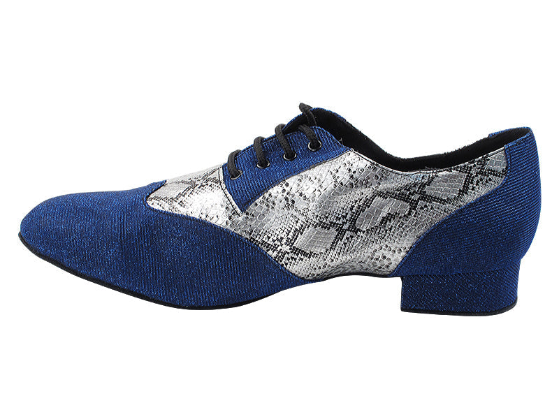 M100101 67 Glitter Dark Blue Illusion Satin_F_B_ 181 Silver Snake PU_Mwith Men 1&quot; Standard Heel (2002) in the photo