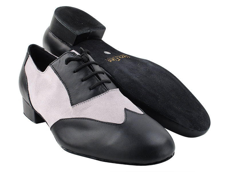 M100101 Black Leather_F_B_263 Grey Satin_M with Men 1&quot; Standard Heel (2002) in the photo