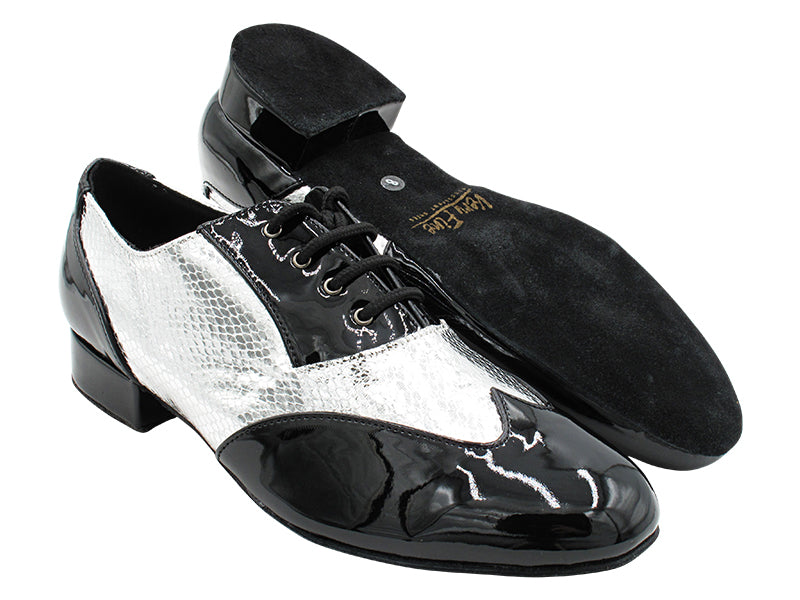 M100101 Black Patent_F_B_221 Snake Silver_M with 1&quot; Standard Heel in the photo