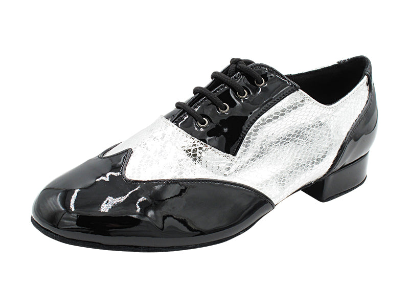M100101 Black Patent_F_B_221 Snake Silver_M with 1&quot; Standard Heel in the photo
