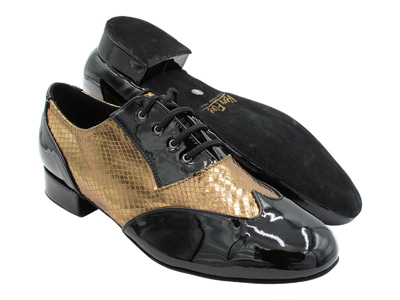 M100101 Black Patent_F_B_223 Snake Copper_M with 1&quot; Standard Heel in the photo