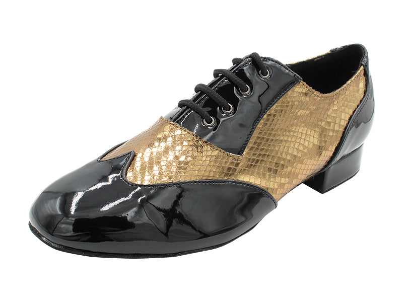 M100101 Black Patent_F_B_223 Snake Copper_M with 1&quot; Standard Heel in the photo