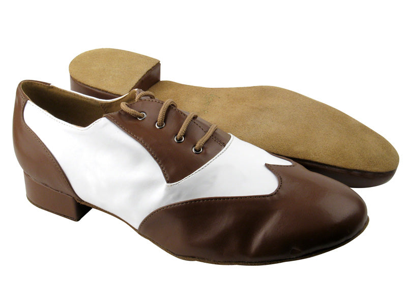 M100101 Coffee Brown Leather &amp; White Leather with 1&quot; Heel in the photo