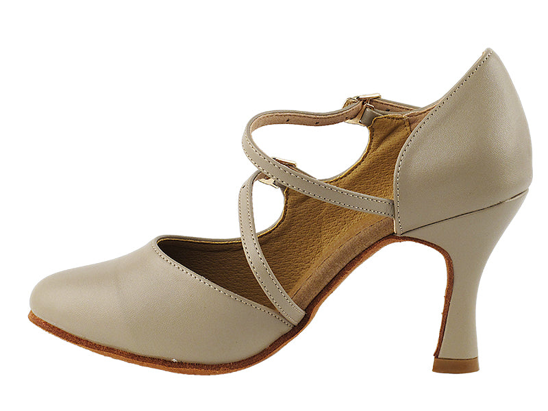 PP201 Beige Leather with 3&quot; Heel in the photo