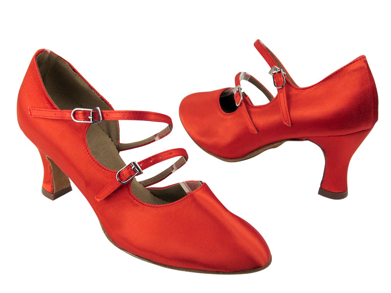 PP201 Red Satin with 2.5&quot; heel in the photo