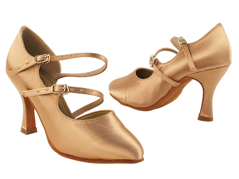 PP201 Tan Satin with 3" Heel in the photo