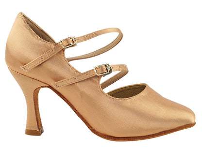 PP201 Tan Satin with 3&quot; Heel in the photo