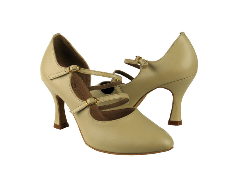 PP201 Beige Leather with 3&quot; Flare heel in the photo