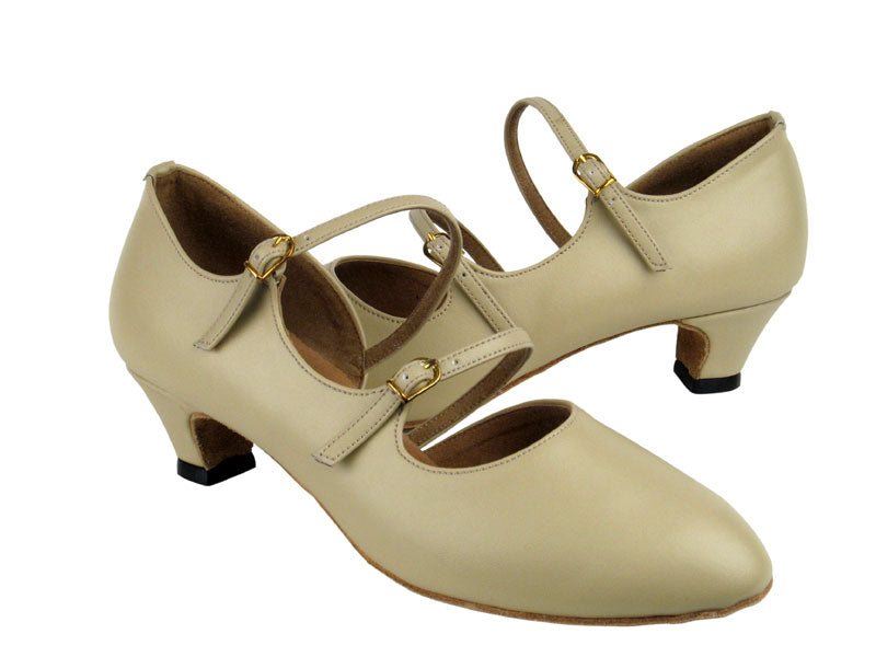 PP201 Beige Leather with 1.2&quot; cuban heel in the photo