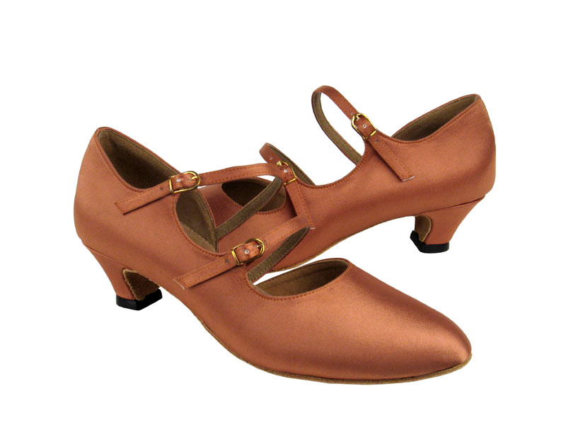 PP201 Tan Satin with 1.2&quot; cuban heel in the photo