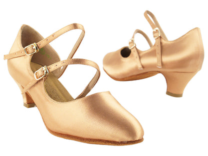 PP201 Tan Satin with 1.2&quot; Cuban Heel in the photo