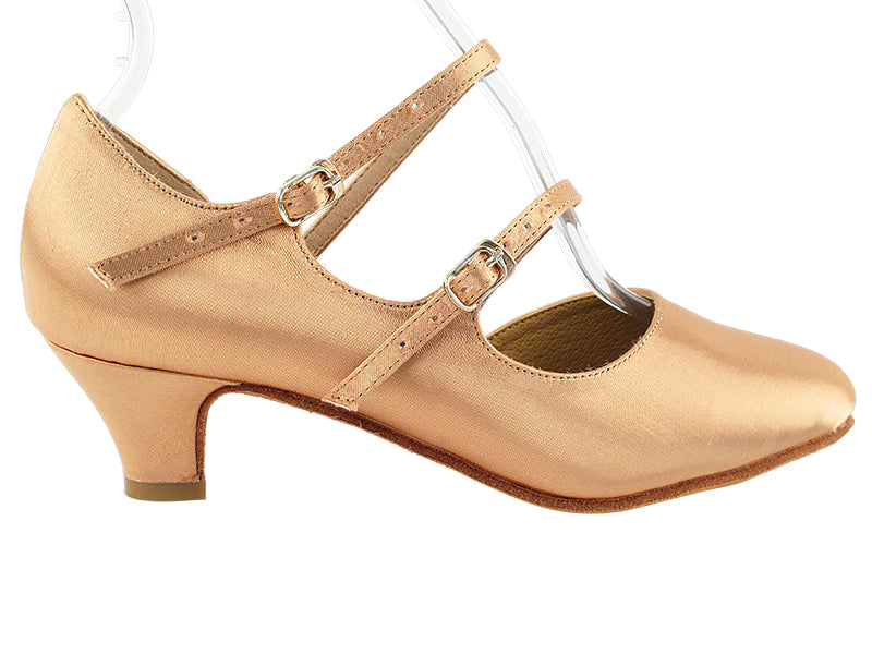 PP201 Tan Satin with 1.2&quot; Cuban Heel in the photo