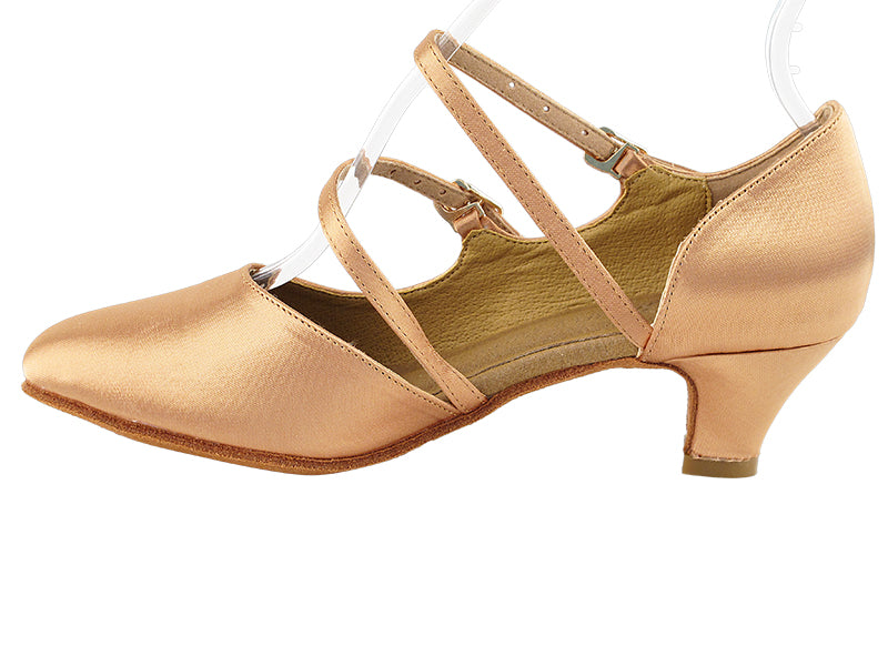 PP201 Tan Satin with 1.2&quot; Cuban Heel in the photo