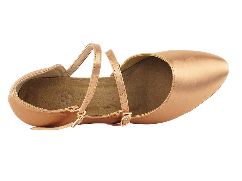 PP201 Tan Satin with 1.2" Cuban Heel in the photo