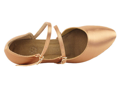 PP201 Tan Satin with 1.2" Cuban Heel in the photo