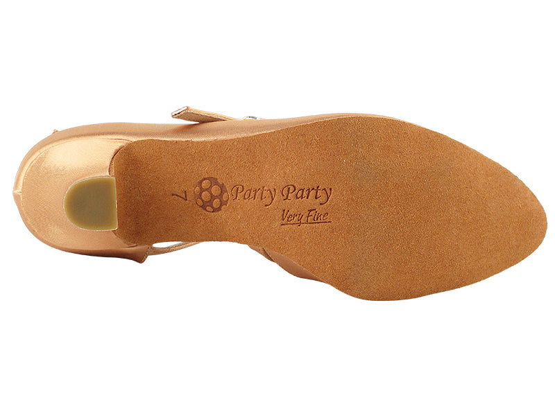 PP201 Tan Satin with 1.2" Cuban Heel in the photo