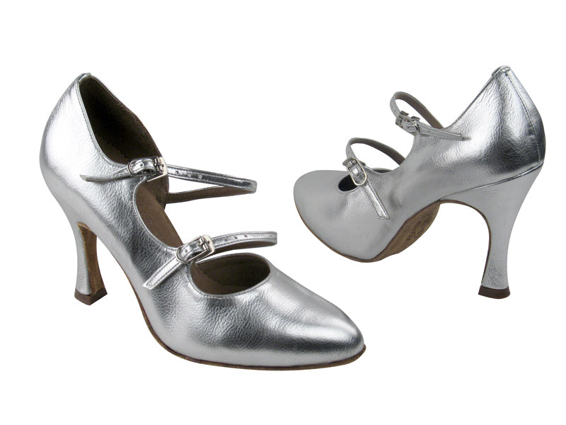 PP201 BA32 Silver Leather with 3.5&quot; Flare Heel in the photo