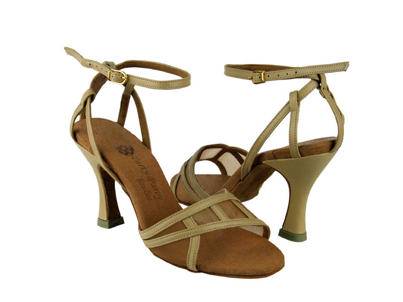 PP203 Beige Leather with 3&quot; Flare heel in the photo