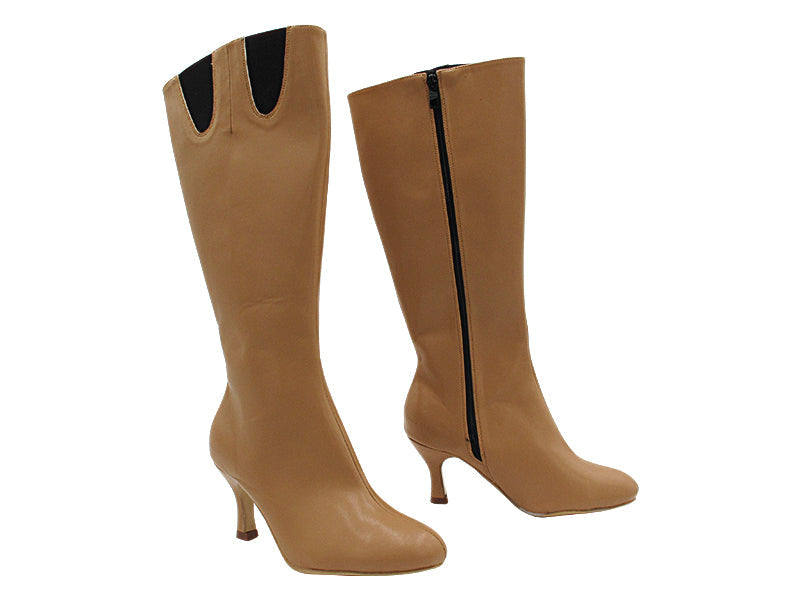 VFBoot PP205 Boot Beige Brown Leather with 2.75&quot; Flare Heel (11006) in the photo