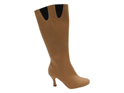VFBoot PP205 Boot Beige Brown Leather with 2.75&quot; Flare Heel (11006) in the photo