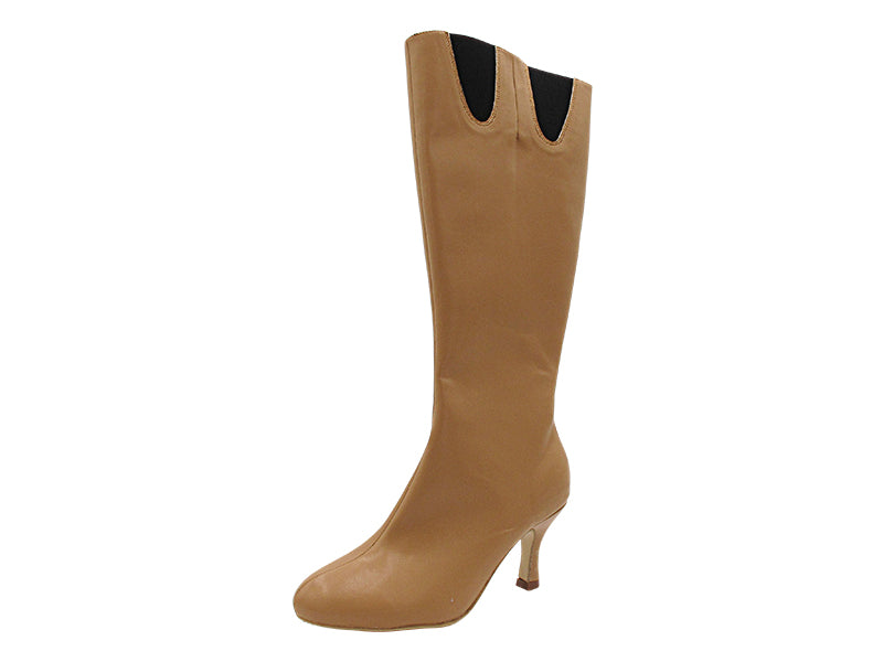 VFBoot PP205 Boot Beige Brown Leather with 2.75&quot; Flare Heel (11006) in the photo
