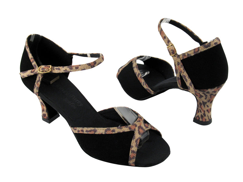 PP207M BA57 Black Nubuck_BD41 Leopard Satin Trim Without M Strap with 2.5" heel in the photo