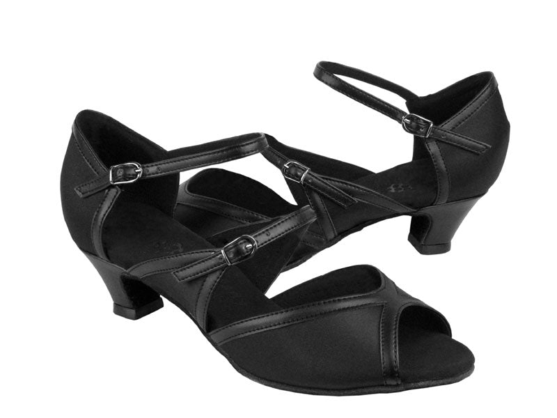 PP207 Black Satin &amp; Black Trim with 1.2&quot; cuban heel in the photo