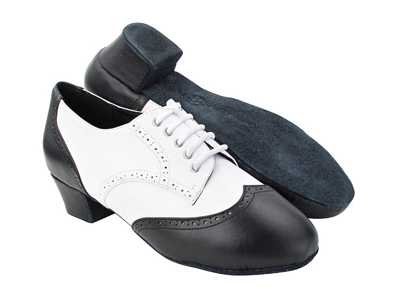 PP301R Black Leather_White Leather with 1.5&quot; Latin Heel in the photo