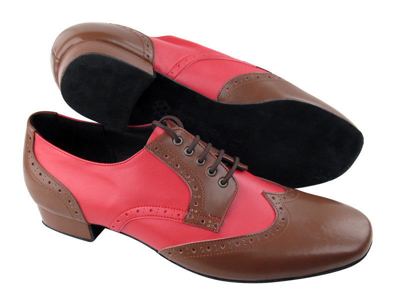 PP301 Dark Tan Leather (L)  &amp; Red Leather with 1&quot; Heel in the photo