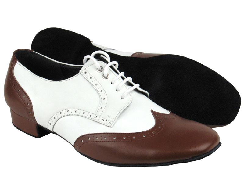 PP301 Dark Tan Leather &amp; White Leather with 1&quot; heel in the photo