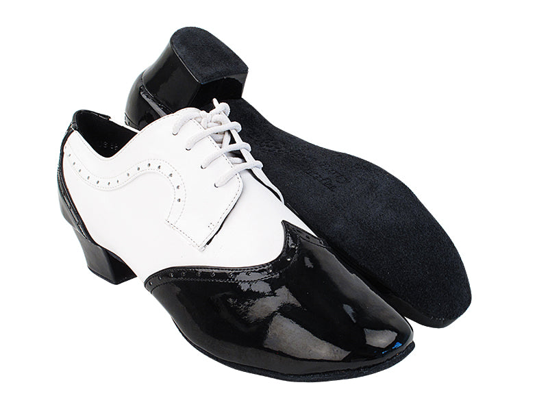 PP302 Black Patent_F_B_White Leather_M with 1.5&quot; Latin Heel in the photo