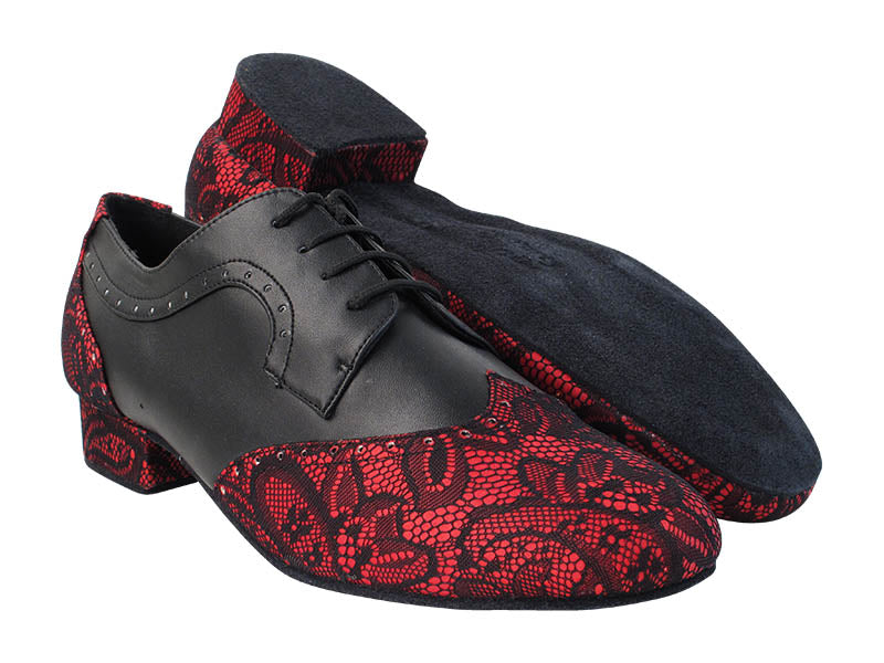 PP302 Red Black Lace_F_B_Black Leather_M_L with 1&quot; Standard Heel in the photo