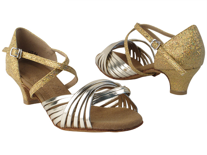 S1001 213 Soft Gold PU_F_55 Gold Scale_B_X-Strap Arch with 1.2&quot; Cuban Heel in the photo